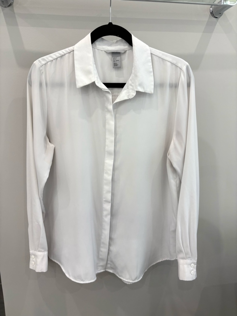 H&M White Long-Sleeve Hidden-Placket Shirt